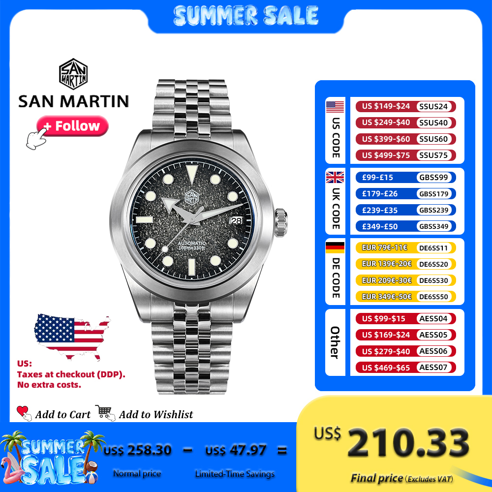 Automatic Watch Winder - San Martin 39mm Men Mechanical Watches