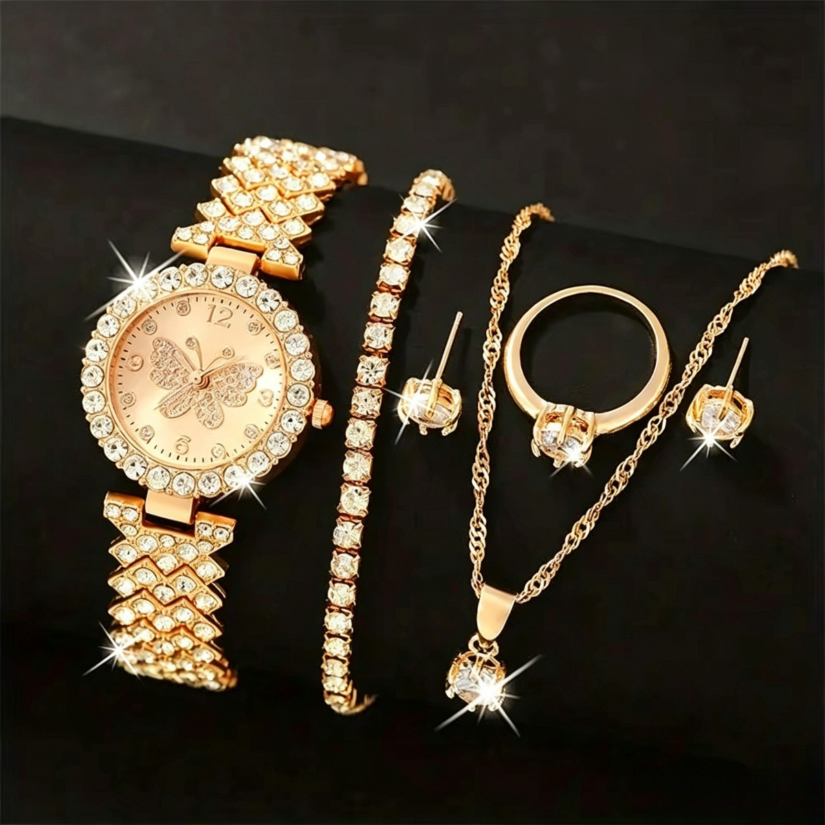 6PCS/Set Luxury Rhinestone But – обзор и цена Jewelry Watches Women