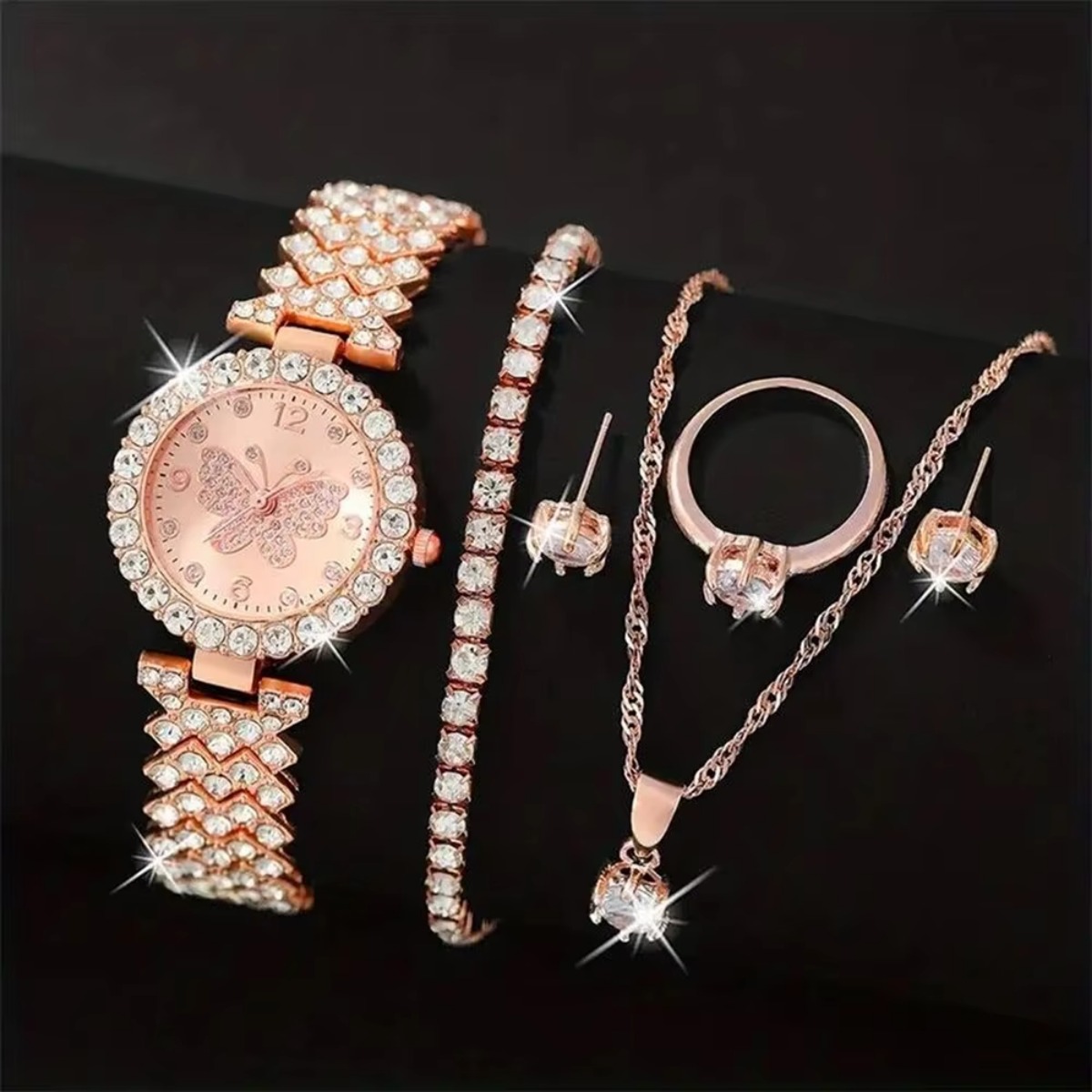 6PCS/Set Luxury Rhinestone But – обзор и цена Jewelry Watches Women