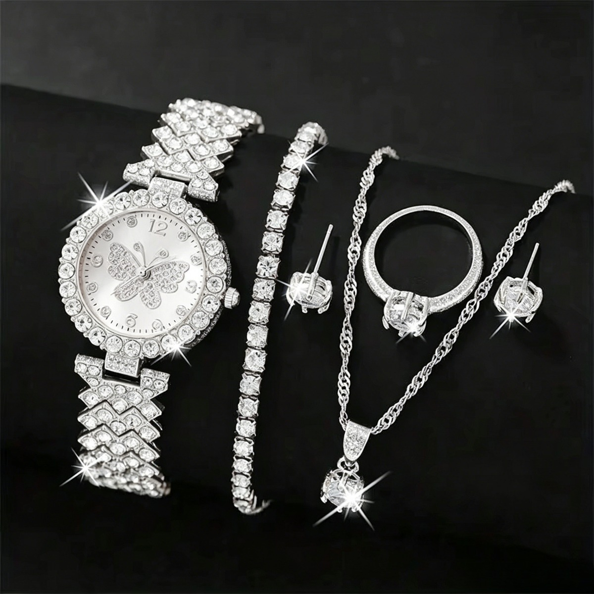 6PCS/Set Luxury Rhinestone But – обзор и цена Jewelry Watches Women