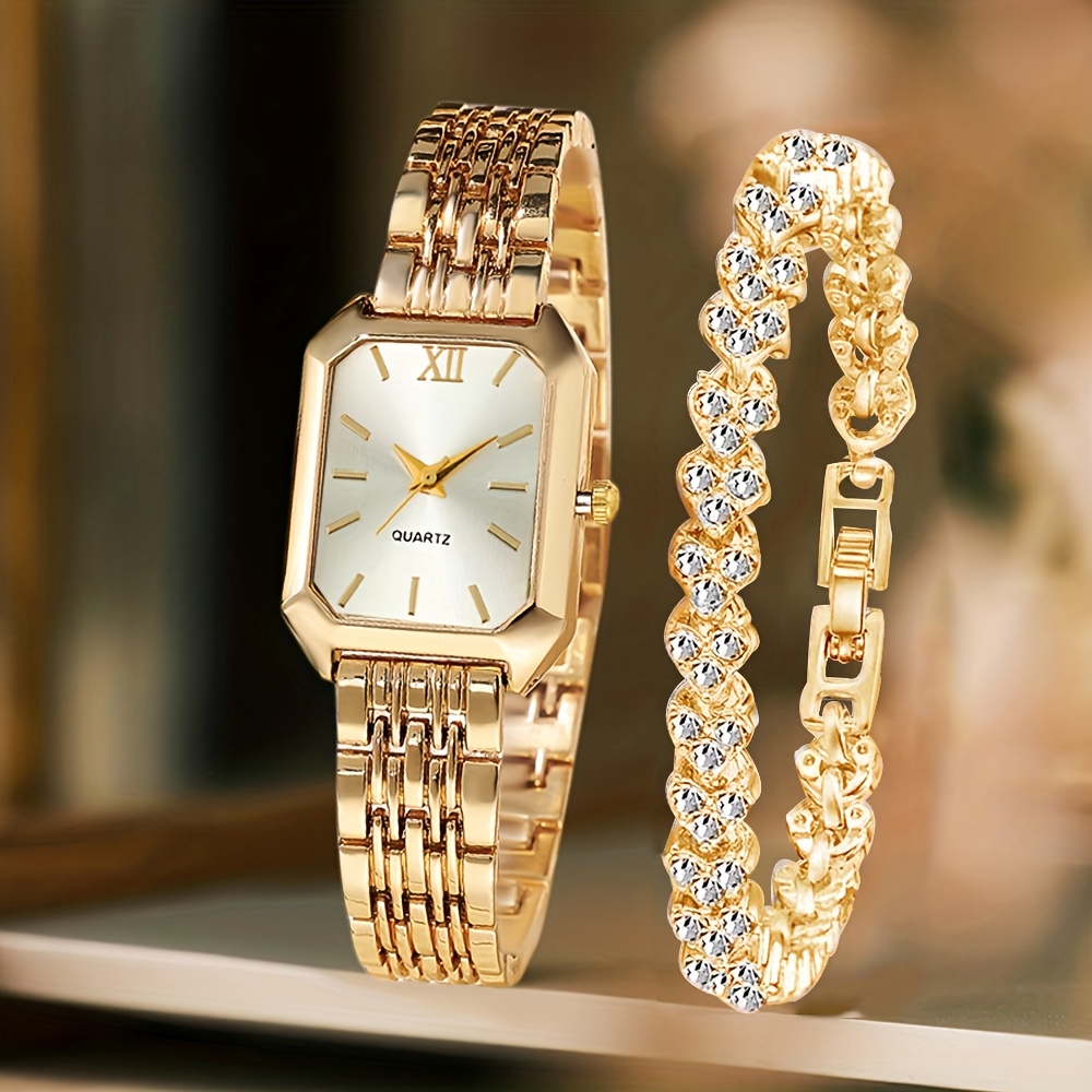 2PCS Fashion Rectangle Women Q – обзор и цена Jewelry Watches Women