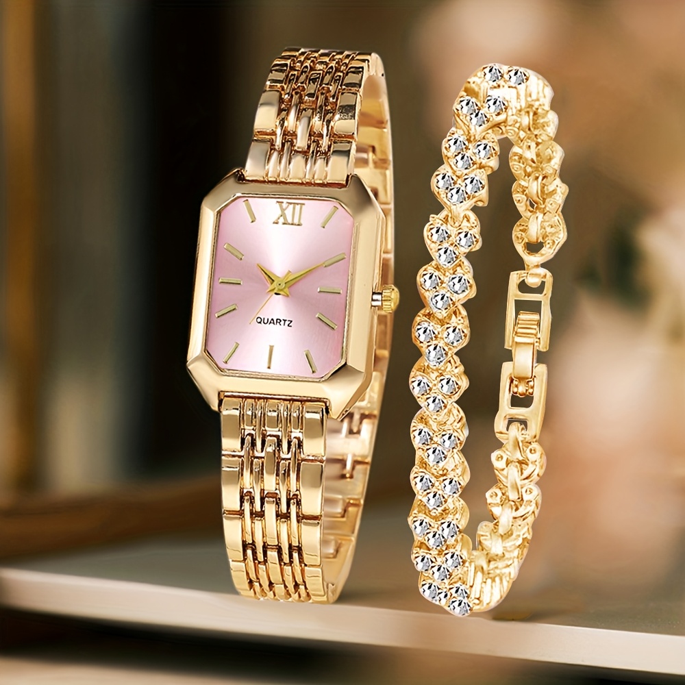 2PCS Fashion Rectangle Women Q – обзор и цена Jewelry Watches Women
