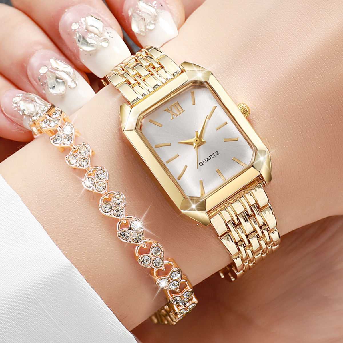 2PCS Fashion Rectangle Women Q – обзор и цена Jewelry Watches Women